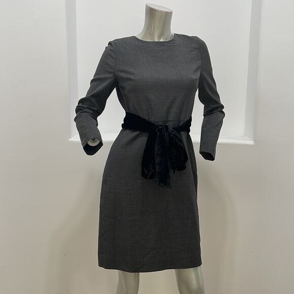 J Crew Long Sleeve Velvet Tie Waist Wool Blend Dress Gray Size 2 NWOT - Picture 10 of 13